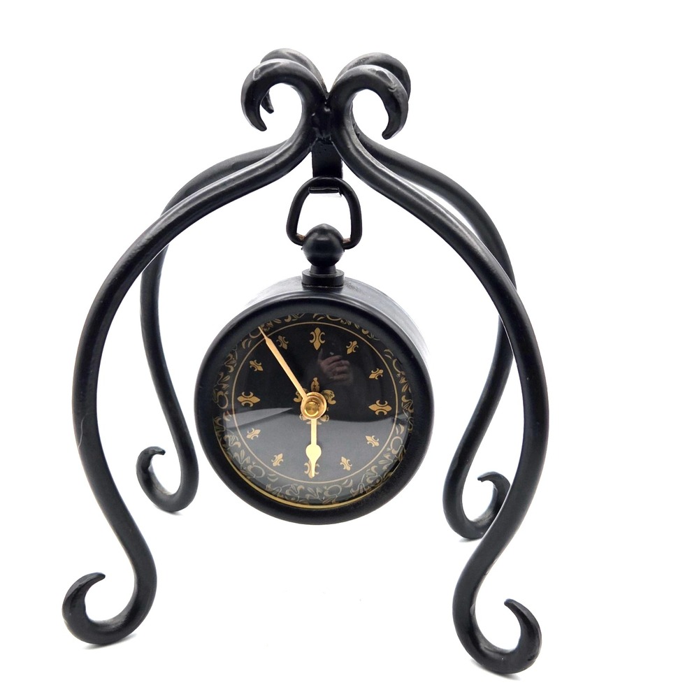 Vintage Black Metal Swinging Clock, Table Clock, Farmhouse Works Great